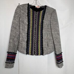 Nameless Womens Tweed Embroidered Jacket Blazer Size‎ S Art to Wear Career Boho